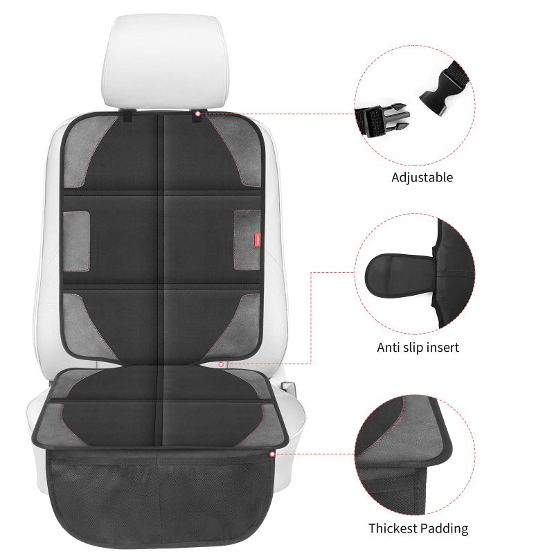 LUILANC Car Seat Protector with Thickest Padding,Waterproof 600D with Storage Pockets,Non-Slip Pets Fabric Child Baby Cover Leather Reinforced Vehicle Seat 1 Pack (Black) - Image 4